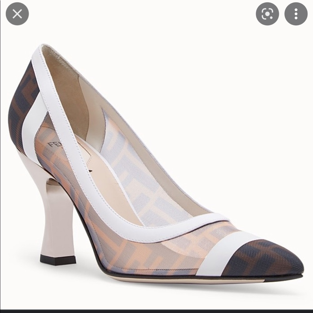 Fendi Colibri FF Motif Mesh Heel Pumps | Brown/White